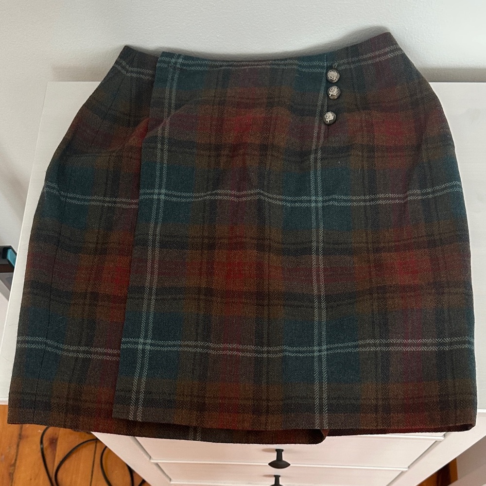 Vintage Ralph Lauren Wool Plaid Button-Accent Skirt